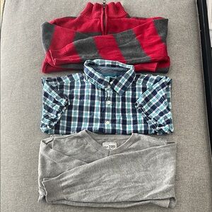 Kids 7/8 Tops - 2 Sweaters, 1 Short Sleeve Button-Up Collared Shirt